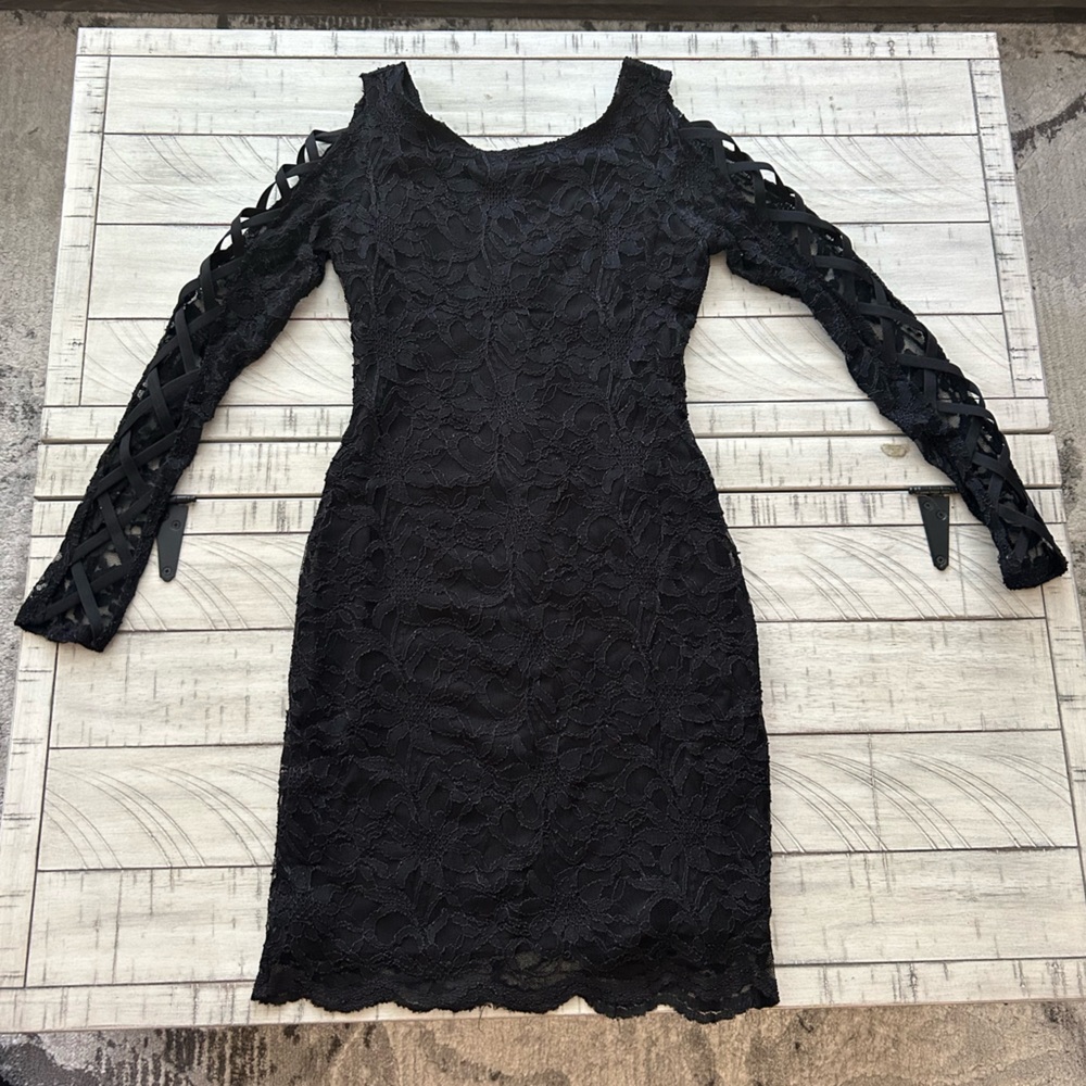 Black lace mini dress
